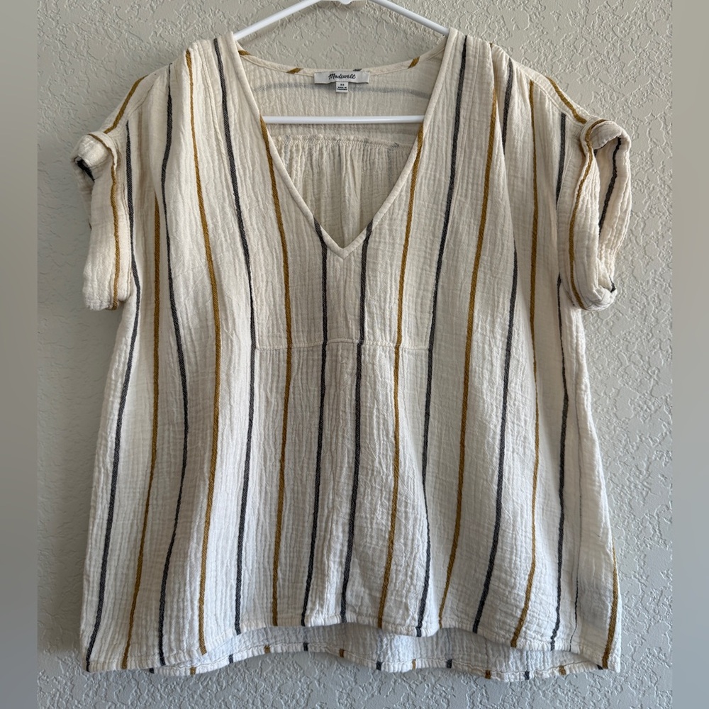 Madewell XS Cream striped Short Sleeve Blouse